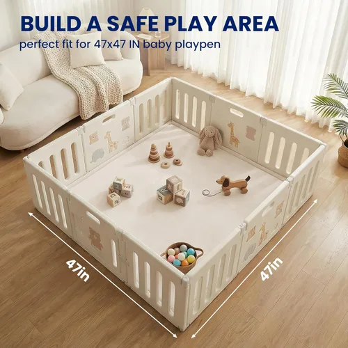 Miniatura 6 de Huloo Sleep Alfombra de juego para bebé para piso, 47 x 47 pulgadas (beige)