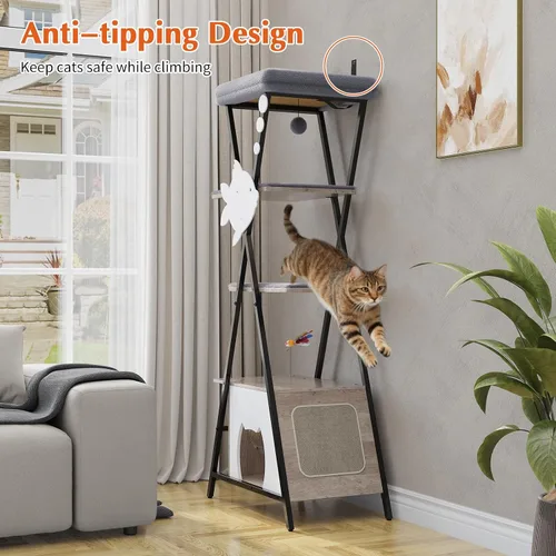 Miniatura 9 de HavenlyYouth Árbol moderno para gatos de interior, torre alta para gatos con condominio, árbol para gatos de varios niveles con cueva, tabla