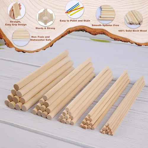 Miniatura 3 de Varillas de madera, 100 varillas redondas de madera de 1/8, 3/16, 1/4, 5/16, 3/8 x 6 pulgadas, varios tamaños, para manualidades, decoración