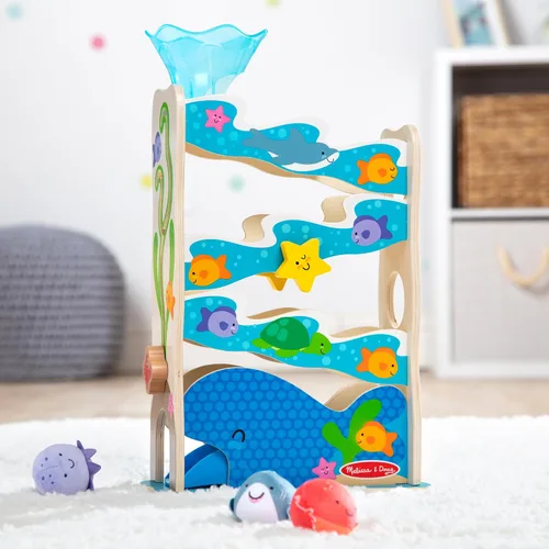 Miniatura 10 de Melissa & Doug Rollables Ocean Slide - Juguete de caída de pelotas de madera para bebé, 5 piezas de juguetes para bebés con temática oceánica