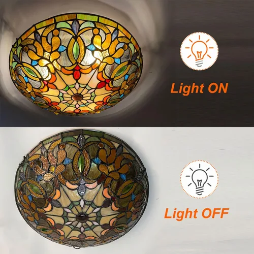 Miniatura 5 de ARTZONE Tiffany - Luces de techo, 3 luces de 16 pulgadas de vitral, lámpara de techo empotrada para dormitorio, comedor, sala de estar, entrada