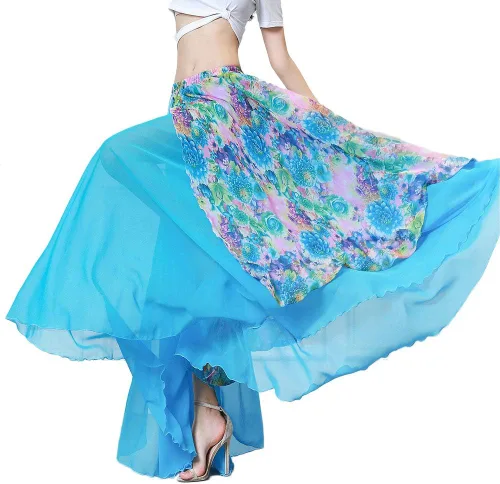 ROYAL SMEELA Falda de danza del vientre, falda flamenca con abertura de gasa, vaporosa, bohemio, floral, verano, playa, maxi falda, traje de bailarín