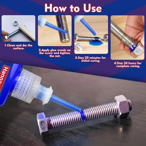 Miniatura 5 de Hannaera Bloqueador de roscas azul de 50 ml/1.69 onzas líquidas de resistencia media, para tuercas, pernos, sujetadores y metales, bloqueador