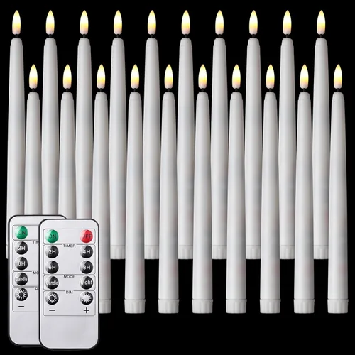 Miniatura 9 de Tuanse Paquete de 20 Velas Cónicas Blancas Sin Llama Parpadeantes a Granel Largas LED de Adviento Candelabros Operadas con Batería con Control Blanco