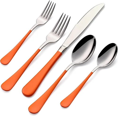 Miniatura 28 de Juego de 20 piezas de cubiertos de color para 4, juego de cubiertos de acero inoxidable con mango verde y gris, incluye juego de tenedores, cucharas