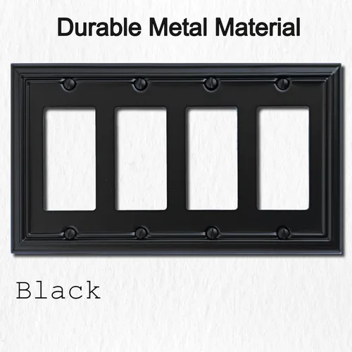 Miniatura 3 de OKAWYC Cubierta Cuádruple Decorativa para Interruptor de Luz Adler Placa de Pared de Metal, Paquete de 2 Negro 4 Vías Cuádruple Rocker
