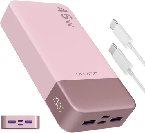 Miniatura 10 de JUOVI Banco de Energía, Cargador Portátil de 20000mAh 45W, Carga Rápida PD3.0 QC4.0 con Pantalla LED, 2 USB-C, 2 USB-A, Paquete de Batería para Azul