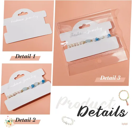 Miniatura 3 de Fulmoon 100 tarjetas de exhibición de pulseras para vender joyas de 3.94 x 2.83 pulgadas, tarjetas colgantes con bolsas de 4.33 x 5.51 pulgadas