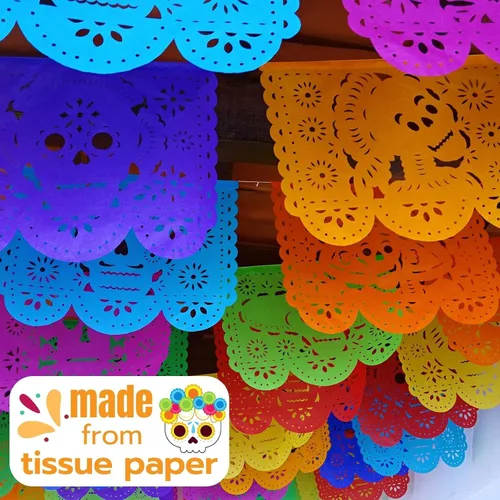 Miniatura 7 de Cartel de papel picado Dia de Los Muertos, guirnaldas de papel de seda del Día de los Muertos, decoraciones de fiesta mexicana, paquete de 5 83