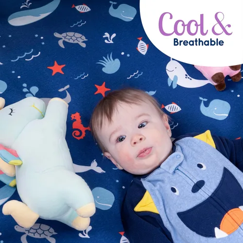 Miniatura 5 de GROW WILD Blue Ocean - Sábanas de cuna para niños (paquete de 3), sábana bajera ajustable de punto de jersey (52 x 28 pulgadas), juego de ropa
