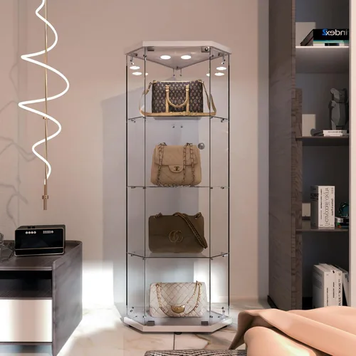 Miniatura 35 de LFT HUIMEI2Y Vitrina de cristal con puerta y cerradura, gabinete Curio de 4 niveles para coleccionables, figuras, vino, vitrina de vidrio templado