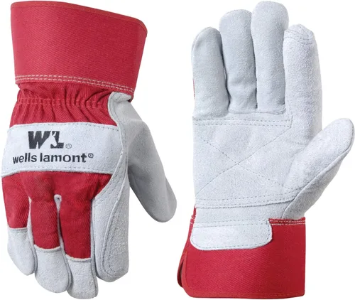 Wells Lamont Guantes de trabajo de cuero con puño de seguridad, palma doble, piel de vaca dividida, XL (4050XL)