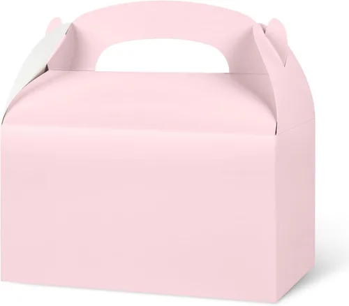 DjinnGlory Paquete de 36 cajas de regalo de fiesta rosas con asa para baby shower, cumpleaños, despedida de soltera, boda, para todas las ocasiones,