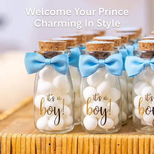 Miniatura 3 de Ethisa Paquete de 24 botellas de vidrio de leche vintage con cintas y calcomanías, regalos elegantes de baby shower para invitados y centros de ¡Es