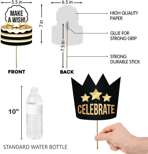 Miniatura 3 de Juego de 29 piezas de accesorios para cabina de fotos de cumpleaños con divertida corona, sombreros, barba y cara feliz, bigote para niños, cabina