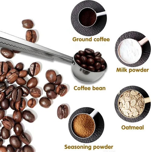 Miniatura 5 de Cuchara de café con clip para bolsa, 2 unidades, 1 cucharada de acero inoxidable de mango largo cucharas medidoras para café molido y granos, té