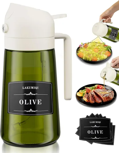 Miniatura 15 de LAKUMIQI Pulverizador de aceite de oliva 2 en 1 para freidora de aire, dispensador de aceite de vidrio de 16 onzas y rociador de aceite de cocina