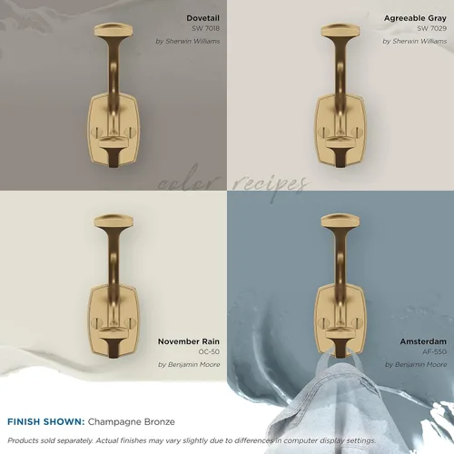 Miniatura 6 de Amerock H37001CZ Gancho decorativo de doble punta para pared Vicinity Gancho de bronce champán para abrigos, sombreros, mochilas, bolsos