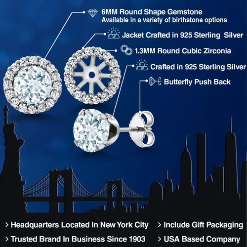 Miniatura 51 de Gem Stone King Aretes redondos de plata de ley 925 de 0.236 in con piedra natal extraíble para mujer