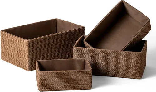 Miniatura 11 de LA JOLIE MUSE Juego de 4 Cestas de Almacenamiento - Cesta Tejida Apilable de Cuerda de Papel, Contenedor, Cajas de Almacenamiento para Maquillaje
