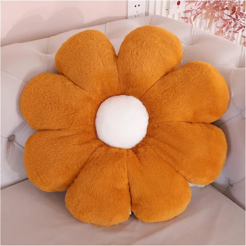 AZCHEN Cojín de almohada de flores Almohada decorativa Almohada de flores para silla Almohada de piso de felpa (19.6 pulgadas, marrón blanco)