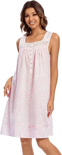 Miniatura 3 de FMIRREO Camisón de algodón para mujer, sin mangas, cómodo, ligero, ropa de dormir victoriana, fresca y acogedora