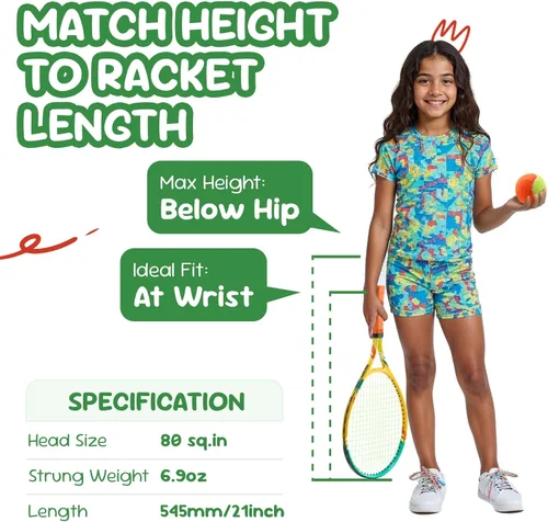 Miniatura 5 de AboveGenius Juego de raquetas de tenis para niños, raqueta de tenis de 21/23/25 pulgadas para niños pequeños, kit de iniciación, 3 bolas, 2 raquetas