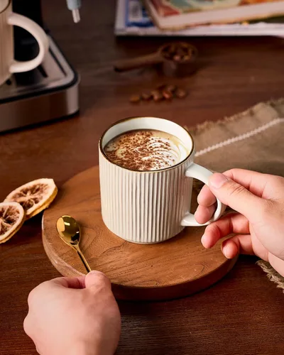 Miniatura 5 de famiware Star - Juego de tazas de café para 4 unidades, 12 onzas, con asa, para café, té, cacao, leche, cerámica, color blanco Blanco (Star-White)
