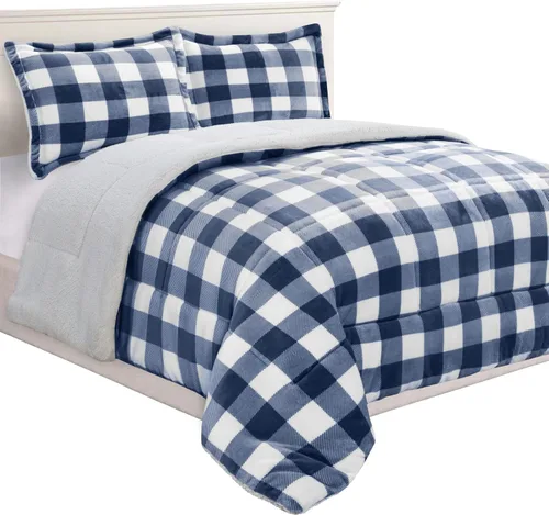Miniatura 13 de Juego de edredón de 3 piezas Elegant Comfort con diseño de búfalo y cuadro de cabaña, lujoso, peso pesado, para todas las estaciones, con respaldo