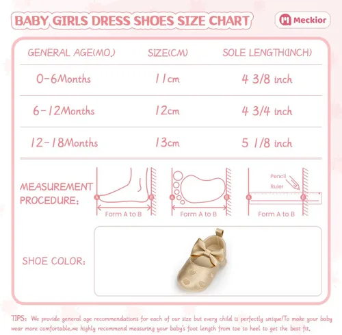 Miniatura 6 de Meckior Zapatos deportivos para bebé y niñas, suela suave, con lazo, princesa, vestido de boda, Mary Jane, planos, para recién nacidos, ligeros