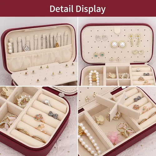 Miniatura 3 de DesignSter Joyero de viaje, estuche portátil de piel sintética, pequeñas cajas de joyería para regalos, organizador de joyas de viaje para mujeres