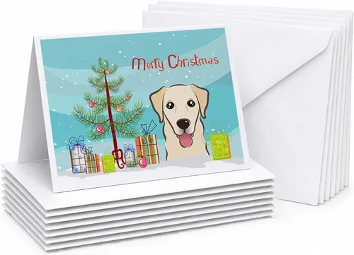Miniatura 60 de Caroline's Treasures BB1616GCA7P - Tarjetas de felicitación y sobres de árbol de Navidad y sabueso afgano, paquete de 8 tarjetas en blanco