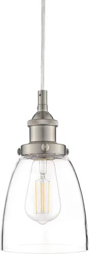 Lámpara colgante Linea di Liara Fiorentino, estilo fábrica industrial con una pantalla de vidrio transparente, Plateado, LL-P281-LED-BN, 60.0watts,