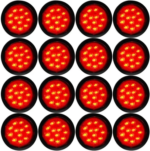 Miniatura 68 de Kit de tapones de cableado con cubierta de hule para luz trasera LED redonda de 4", 12 ledes, para RV, camioneta Luz roja - Lente transparente