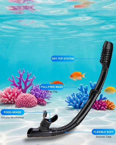 Miniatura 6 de Equipo de esnórquel para adultos, jóvenes y niños, juego de máscara de esnórquel con parte superior seca, juego de máscara de buceo antivaho