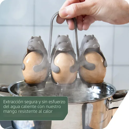 Miniatura 3 de Peleg Design - Soporte de huevos 3 en 1 para hervir, guardar y servir, escalfador en forma de oso para preparar huevos duros y blandos, contiene 6