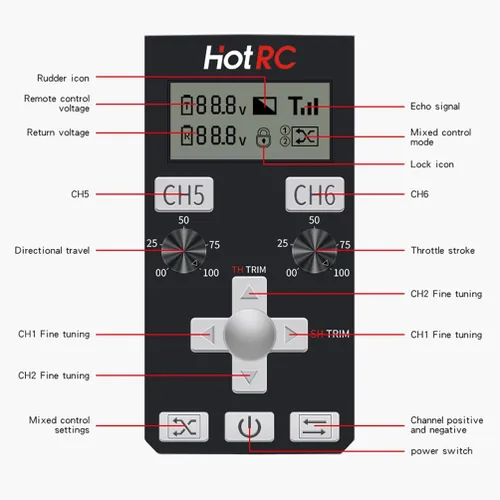 Miniatura 8 de HOTRC CT-6A Transmisor y receptor RC de 6 canales 2.4ghz control manual RC tanque barco tanque control remoto (CT-6A)