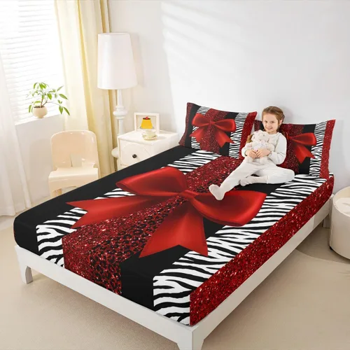Miniatura 3 de Sábana bajera ajustable para niños, tamaño individual, diseño de cebra y leopardo con purpurina, decoración de habitación para niñas y mujeres, A1