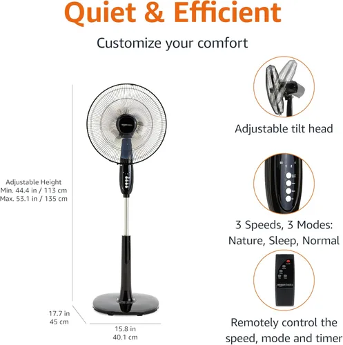 Miniatura 2 de Amazon Basics - Ventilador de pedestal de 16 pulgadas con control remoto, ventilador de piso, ventilador de pie para dormitorio, sala de estar