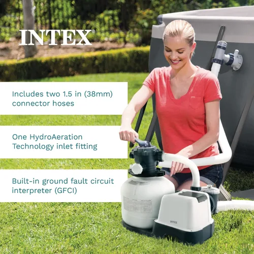Miniatura 8 de Intex Bomba de filtro de arena de 3000 GPH con temporizador integrado y sistema de agua salada transparente Krystal Set de mantenimiento