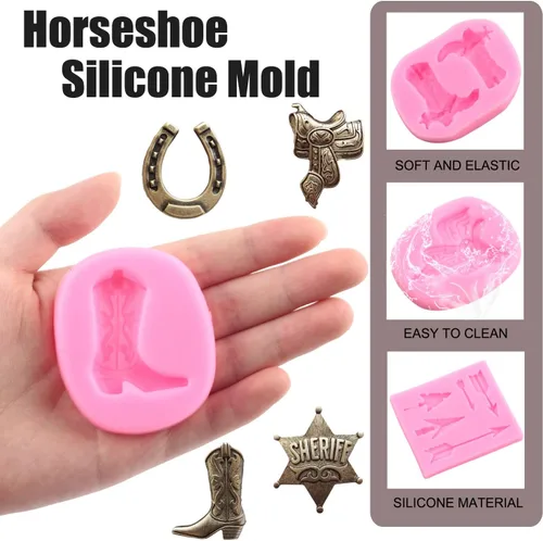 Miniatura 2 de Mujiang Molde de silicona para herradura, botas de vaquero, moldes de fondant, insignia de silla de montar, molde de flecha de plumas para Estilo F