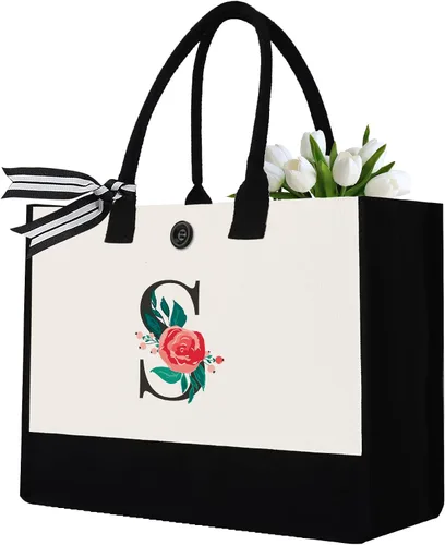 Initial Canvas Tote Bag, Monogrammed Tote Bags Suitable for Mother's Day Wedding Beach