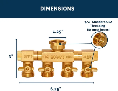 Miniatura 6 de Morvat Divisor de 4 vías con brazos giratorios, conector de colector de manguera de jardín de latón resistente con agarre de goma cómodo