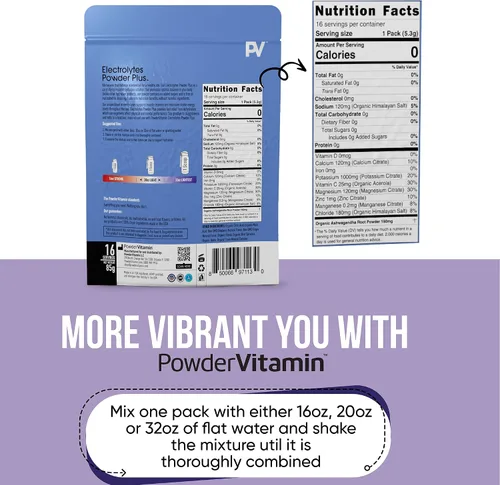 Miniatura 2 de PowderVitamin Electrolitos en polvo Plus, Keto, uva de arándano, sin azúcar, sal rosa del Himalaya, 1000 mg de potasio, 120 mg de calcio, 120 mg