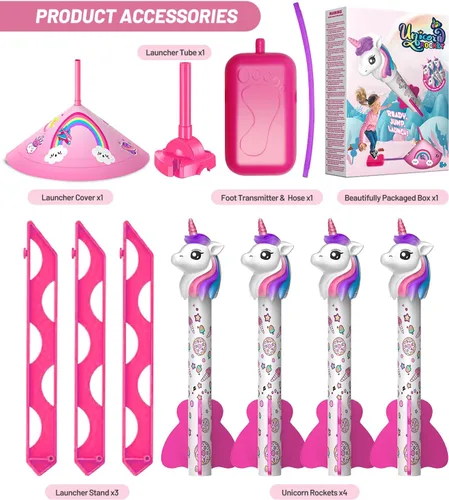 Miniatura 9 de beefunni Lanzador de cohetes de unicornio para niños, 4 unicornios, juguetes al aire libre para niñas, regalos de Navidad, Pascua, cumpleaños