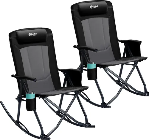 Miniatura 18 de PORTAL Silla mecedora plegable de gran tamaño para acampar, portátil, para exteriores, con respaldo alto, reposabrazos duros, bolsa de transporte