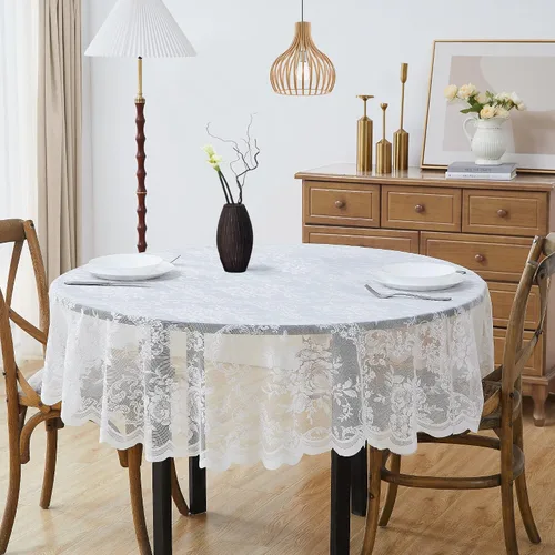 Miniatura 10 de ASATEX Mantel de encaje redondo negro de 36 pulgadas. El patrón floral clásico y elegante es la elección ideal para cualquier comedor de lujo