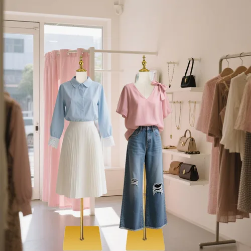 Miniatura 9 de Maniquí femenino ajustable con forma de torso para exhibición de ropa con soporte de metal dorado