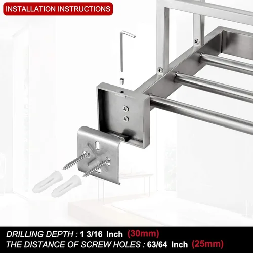 Miniatura 9 de KOKOSIRI Toallero de baño de 24 pulgadas con barras de toalla dobles SUS304 de acero inoxidable montado en la pared, níquel cepillado, B6003BR Acero