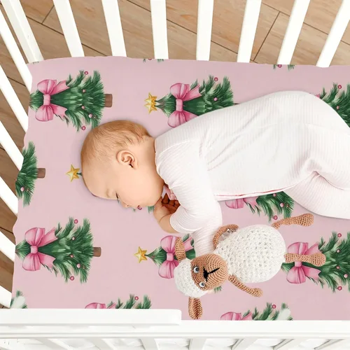 Miniatura 7 de Caikeny Fitted Crib Sheet for Boys Girls Watercoolr Xmas Tress Bow Star Baby Crib Sheets Bassinet Sheets Crib Mattress Bed Sheets for Toddler